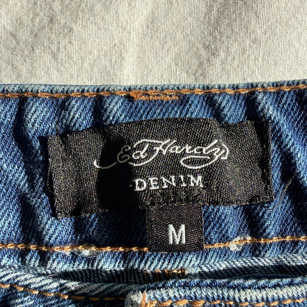 Vintage Ed Hardy Denim Cutoff Shorts Screaming Tiger Graphic Y2K Blue Size M - Picture 7 of 14